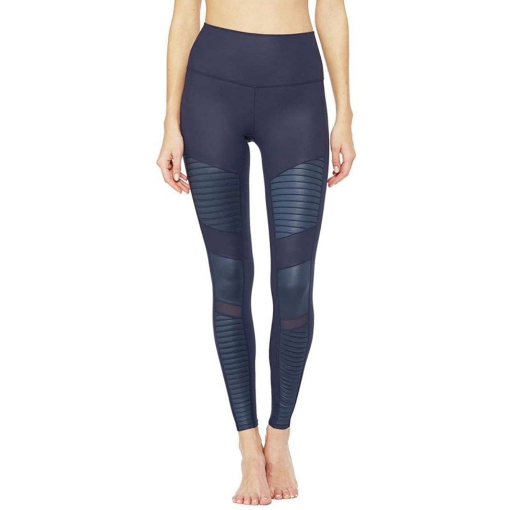 alo moto leggings in dark blue